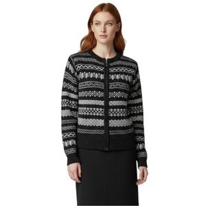 Vintage 90s SPIN Fair Isle Nordic Zip Sweater Black White Juniors M XS–S